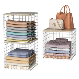 Hencawima 3-piece stackable closet organizers with wood top organize clothing at a glance