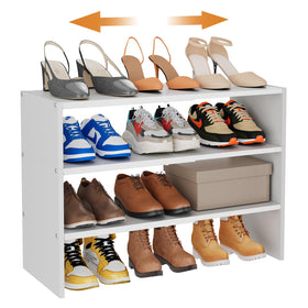 Hencawima 3-tier expandable white shoe rack in closet saves space.