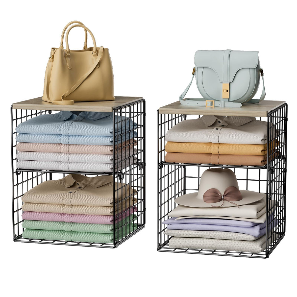 Hencawima 4-tier closet organizer with wood top for space-saving wardrobe storage