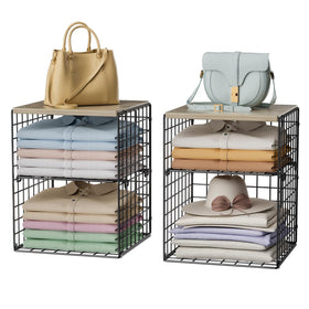 Hencawima 4-tier closet organizer with wood top for space-saving wardrobe storage