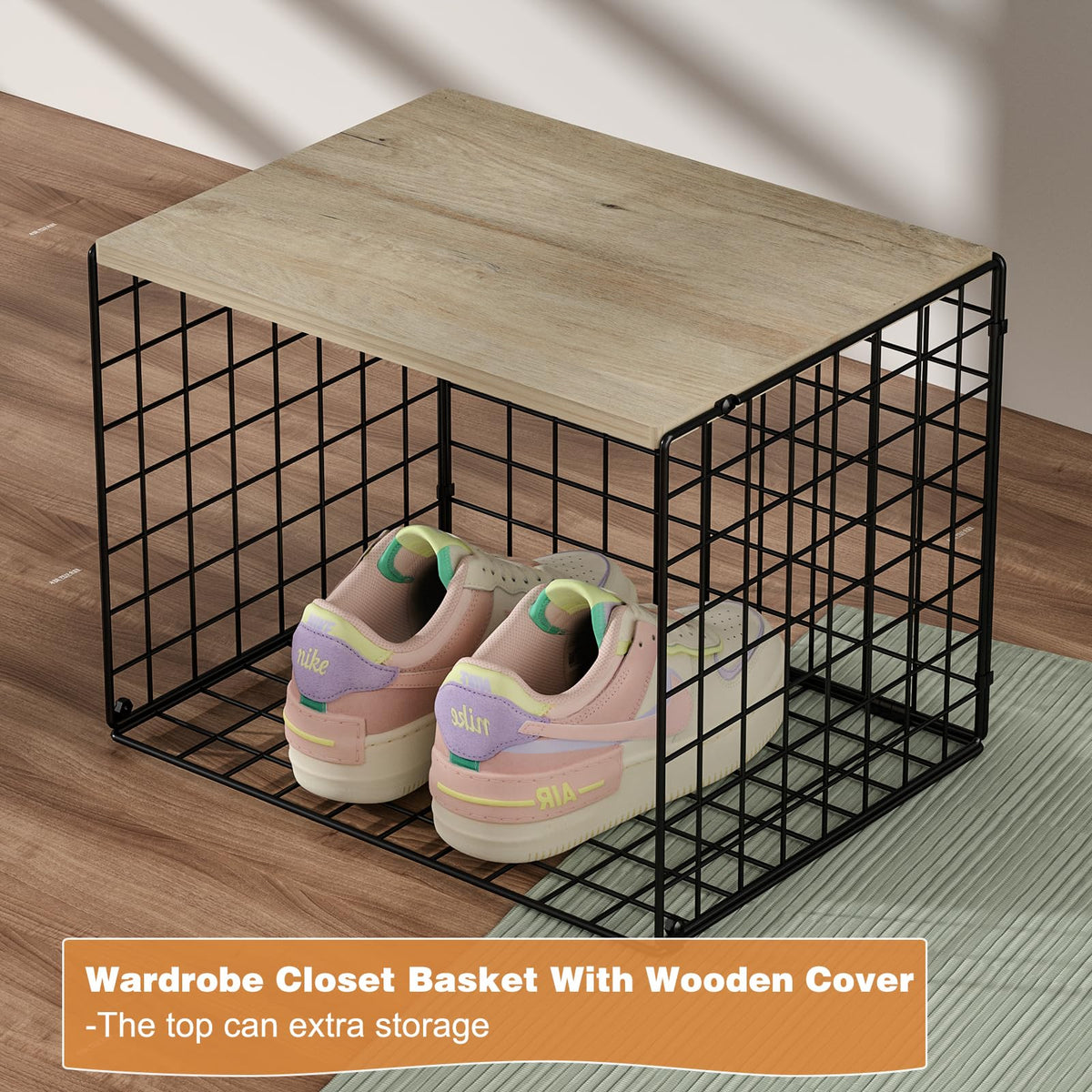 Hencawima black wood-design frame complements modern closets with breathable mesh
