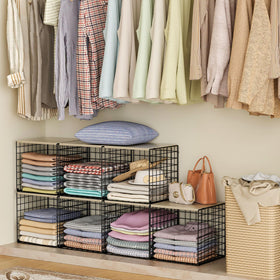 Hencawima closet storage bin with wood top, side view, sturdy storage for bags.