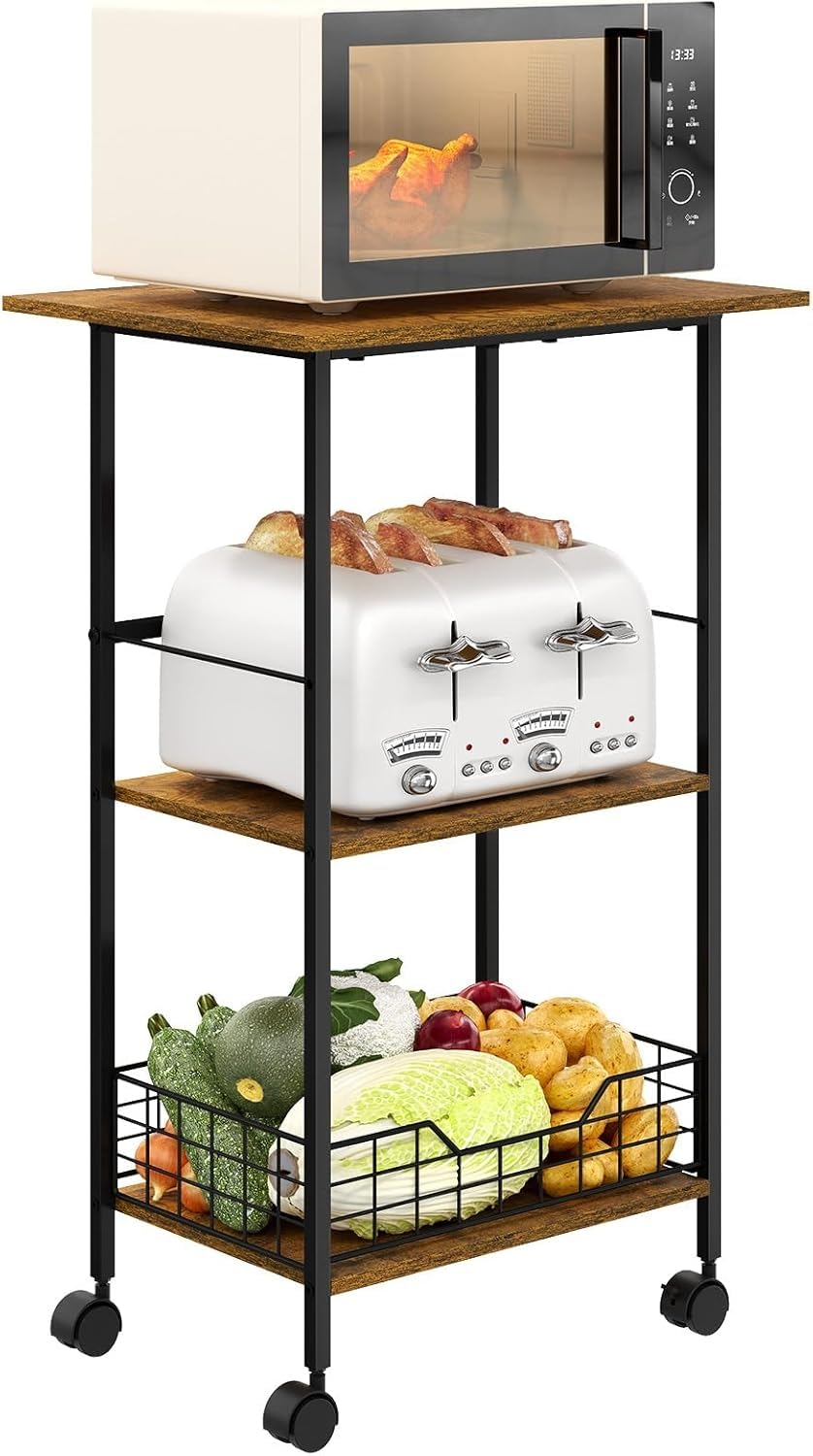 Hencawima microwave stand with spacious top surface for easy meal prep.