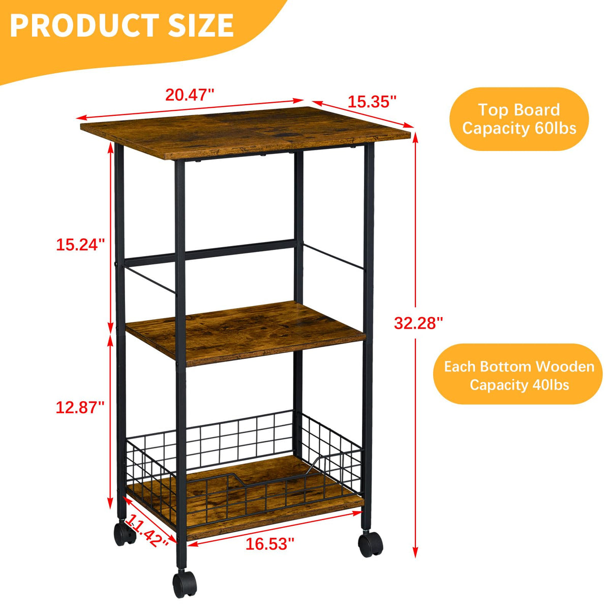 Hencawima rolling cart with lockable wheels for flexible, secure placement.
