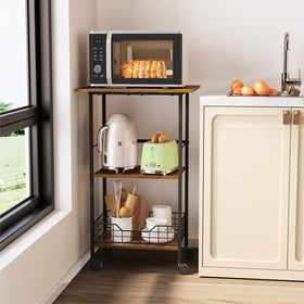 Hencawima sturdy wood and metal cart supports multiple appliances in small spaces.