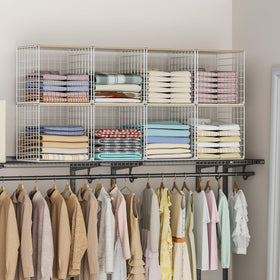 Hencawima wood-top closet shelf adds sturdy surface for bags or decor