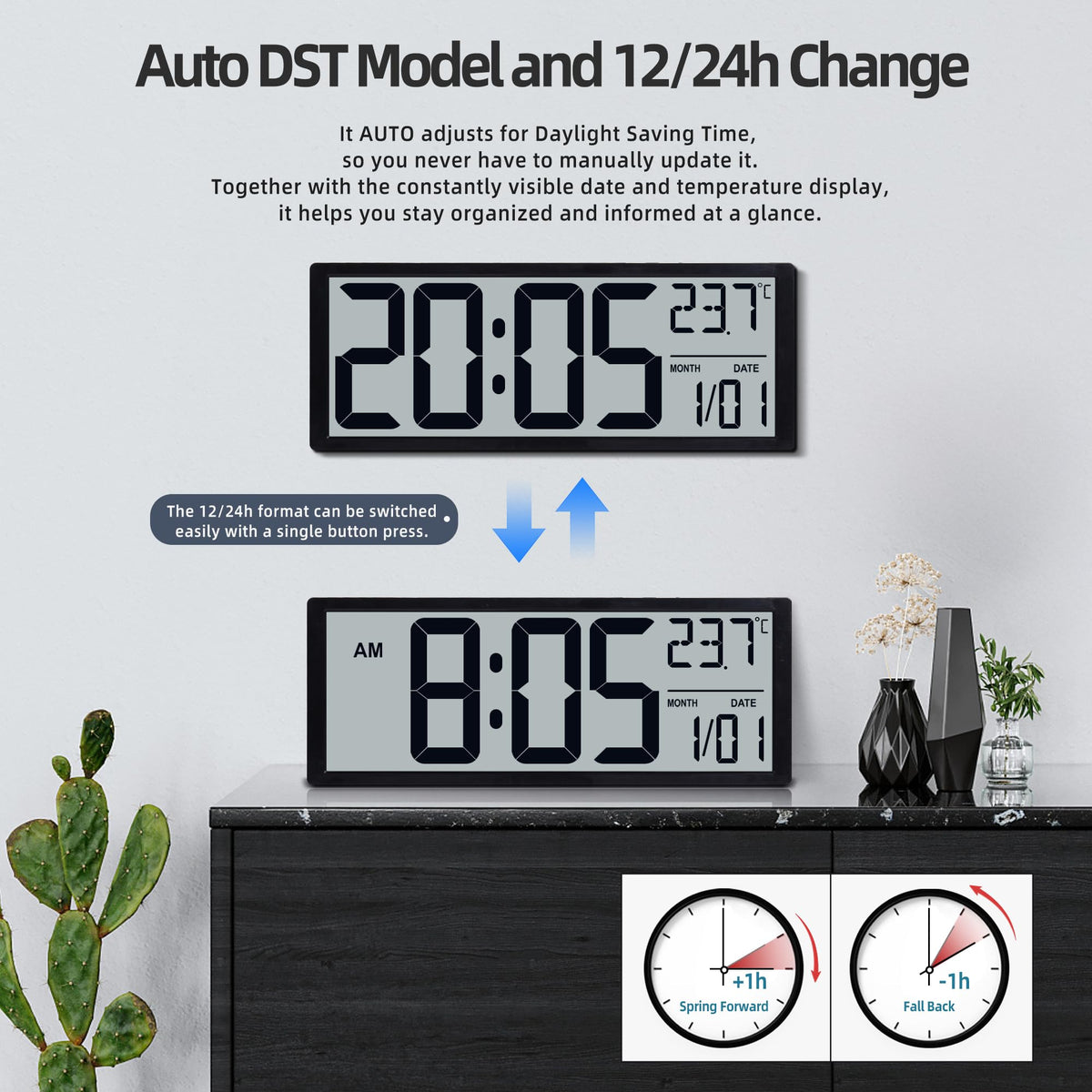 Henescribe clock automatically adjusts for daylight saving time
