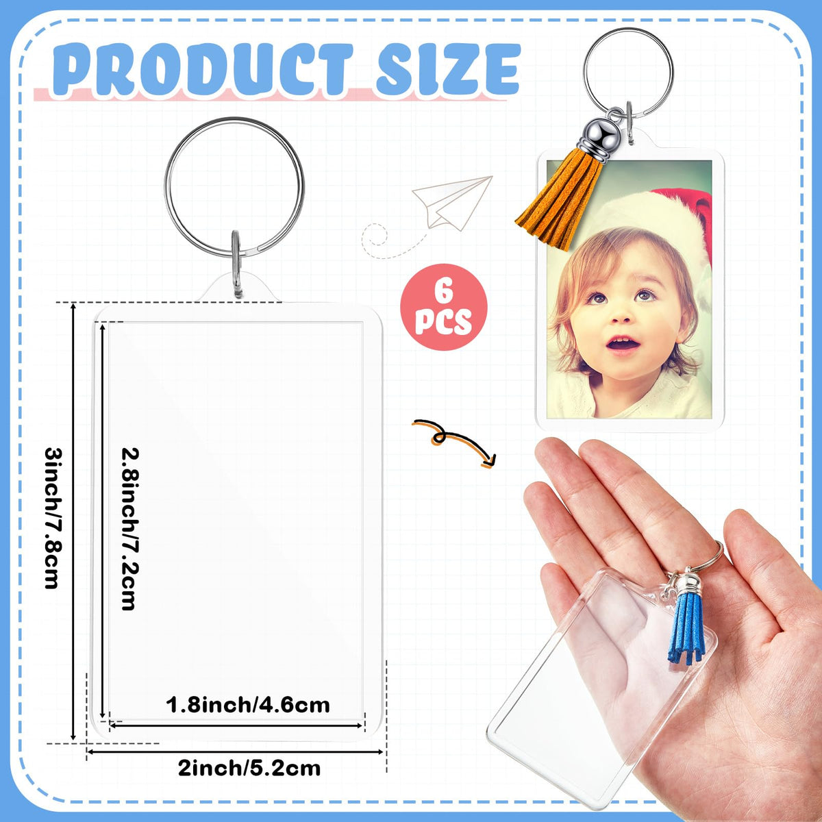 Henoyso clear acrylic photo keychain panel for easy photo swap.