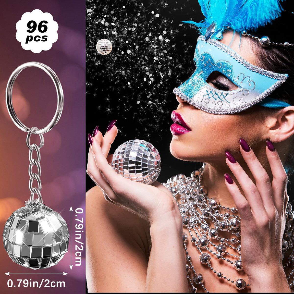 Henoyso disco ball keychain bulk pack view showing 96 pieces for gifts.