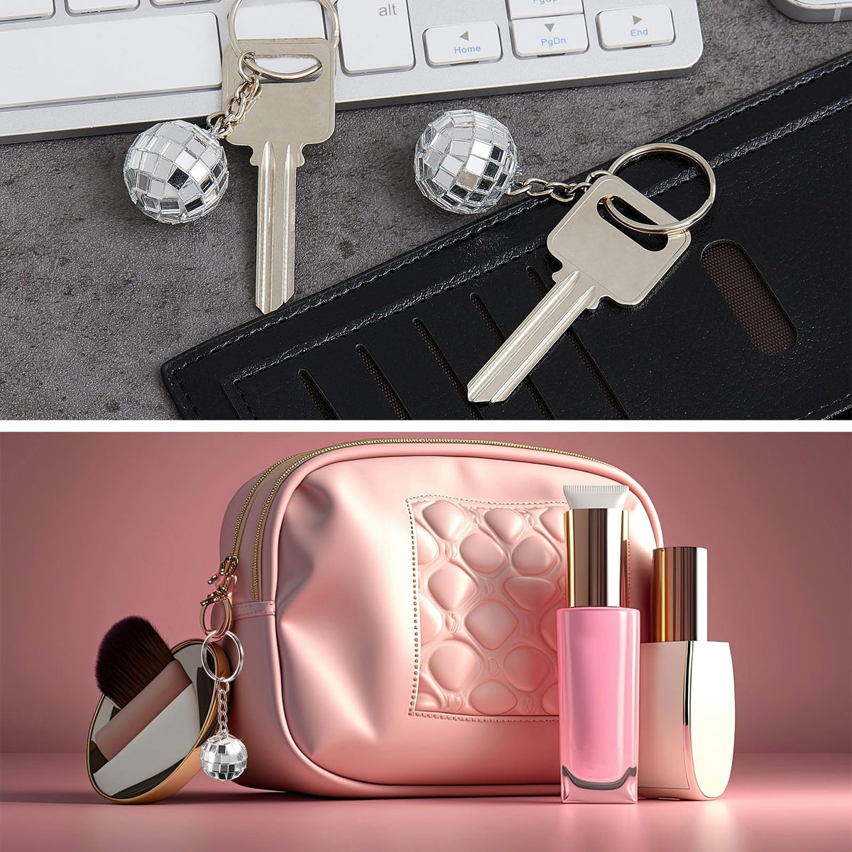 Henoyso disco ball keychain gift packaging featuring retro vibe and party-ready style.