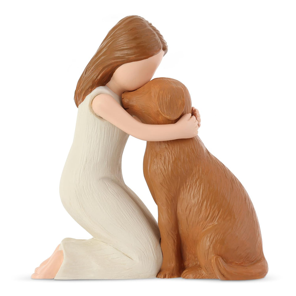 Hensonever Love My Dog figurine side view depicts a tender owner-dog bond.