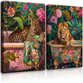 Henzuhaeeg bathroom leopard wall art: leopard in bathtub enhances spa-like ambiance