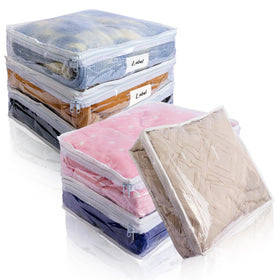 Heonay clear zippered storage bags front view for wardrobe and linens