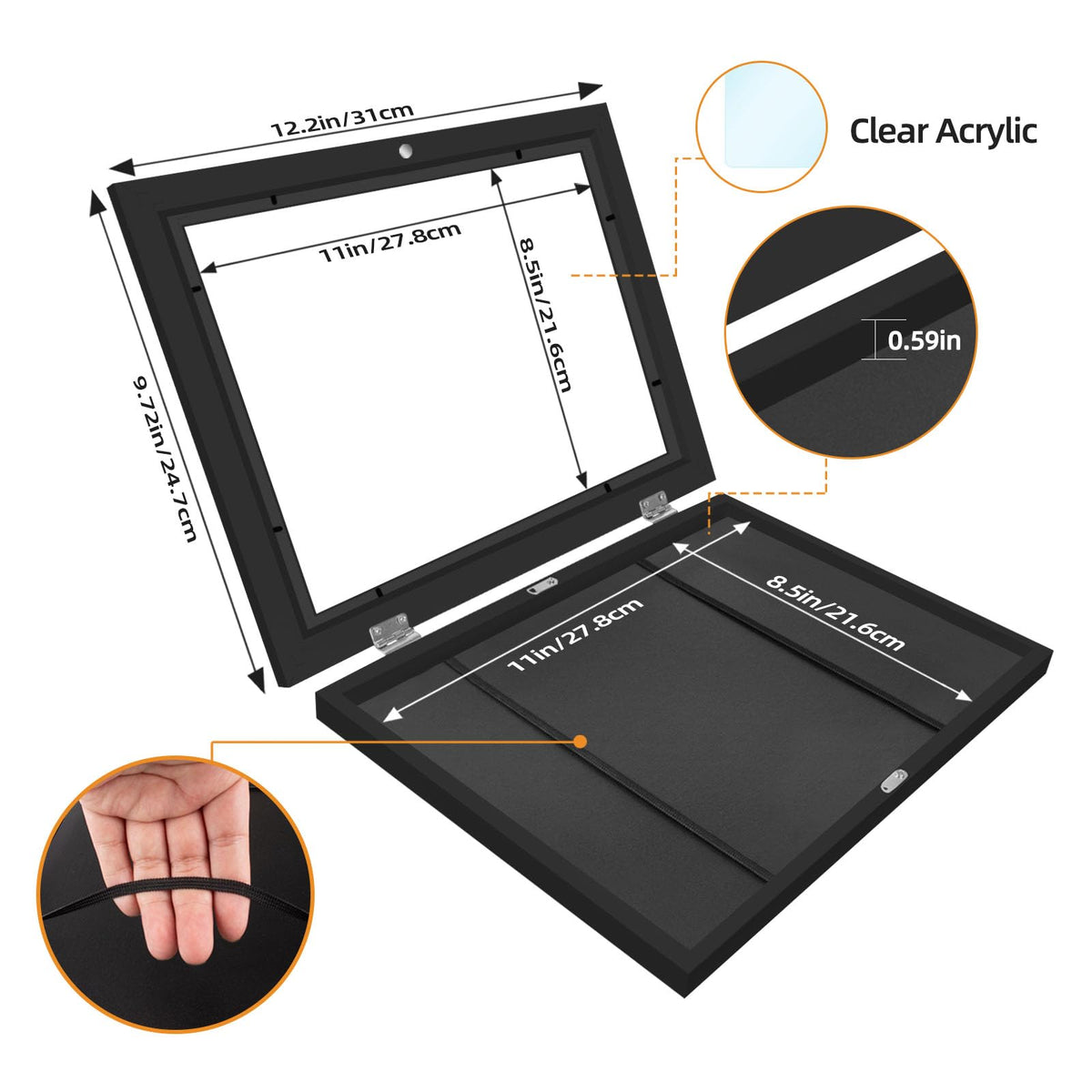 HEPFLANZE set of four black wooden frames with mats for organized display