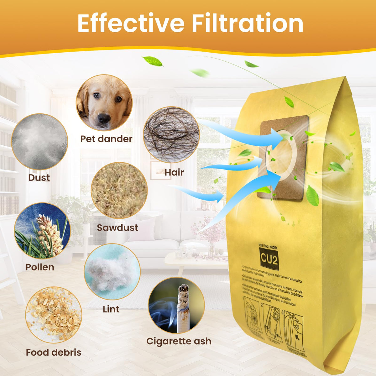 HeptaFiltra AH10243 20-pack bags dense pleats enable high filtration capacity.