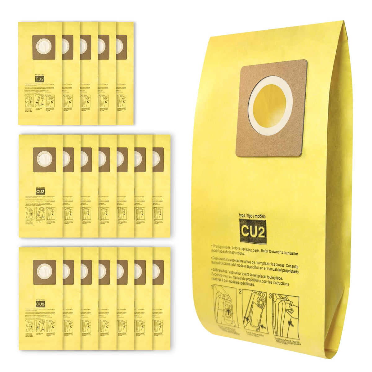 HeptaFiltra AH10243 20-pack vacuum bags front view shows durable design for secure fit.