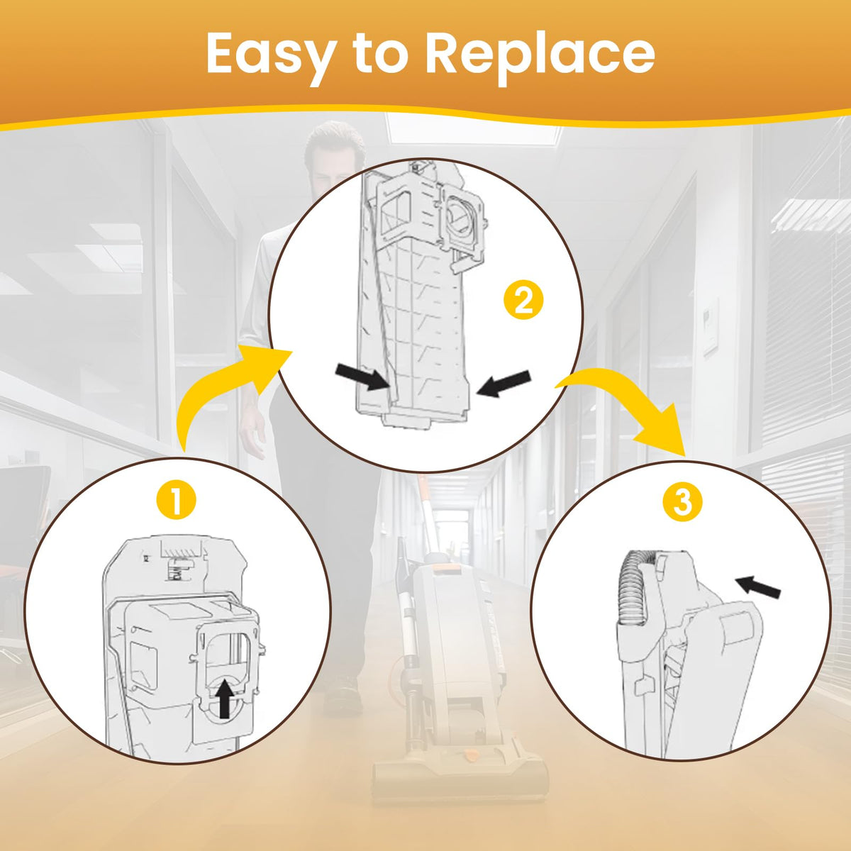 HeptaFiltra AH10243 20-pack bags in use during vacuuming for cleaner air.