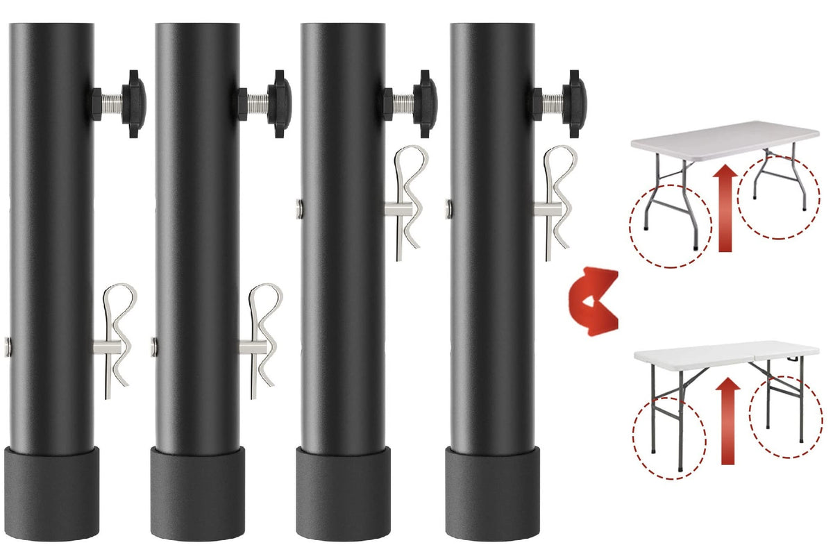 Herbert-fty folding table risers show two-height setup for ergonomic work posture.