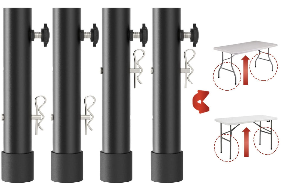 Herbert-fty folding table risers show two-height setup for ergonomic work posture.