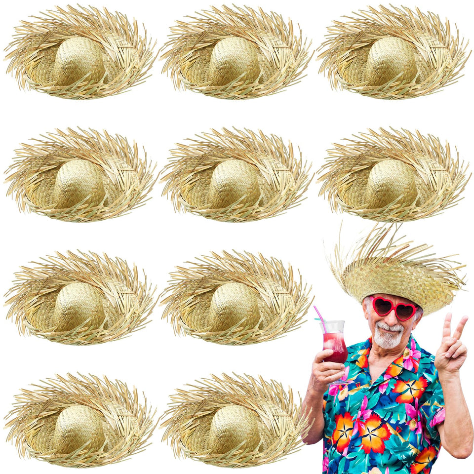 Hercicy Hawaiian Luau straw hat, front view, lightweight beach party accessory.