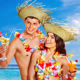 Hercicy straw hat worn at the beach, festive and relaxed.