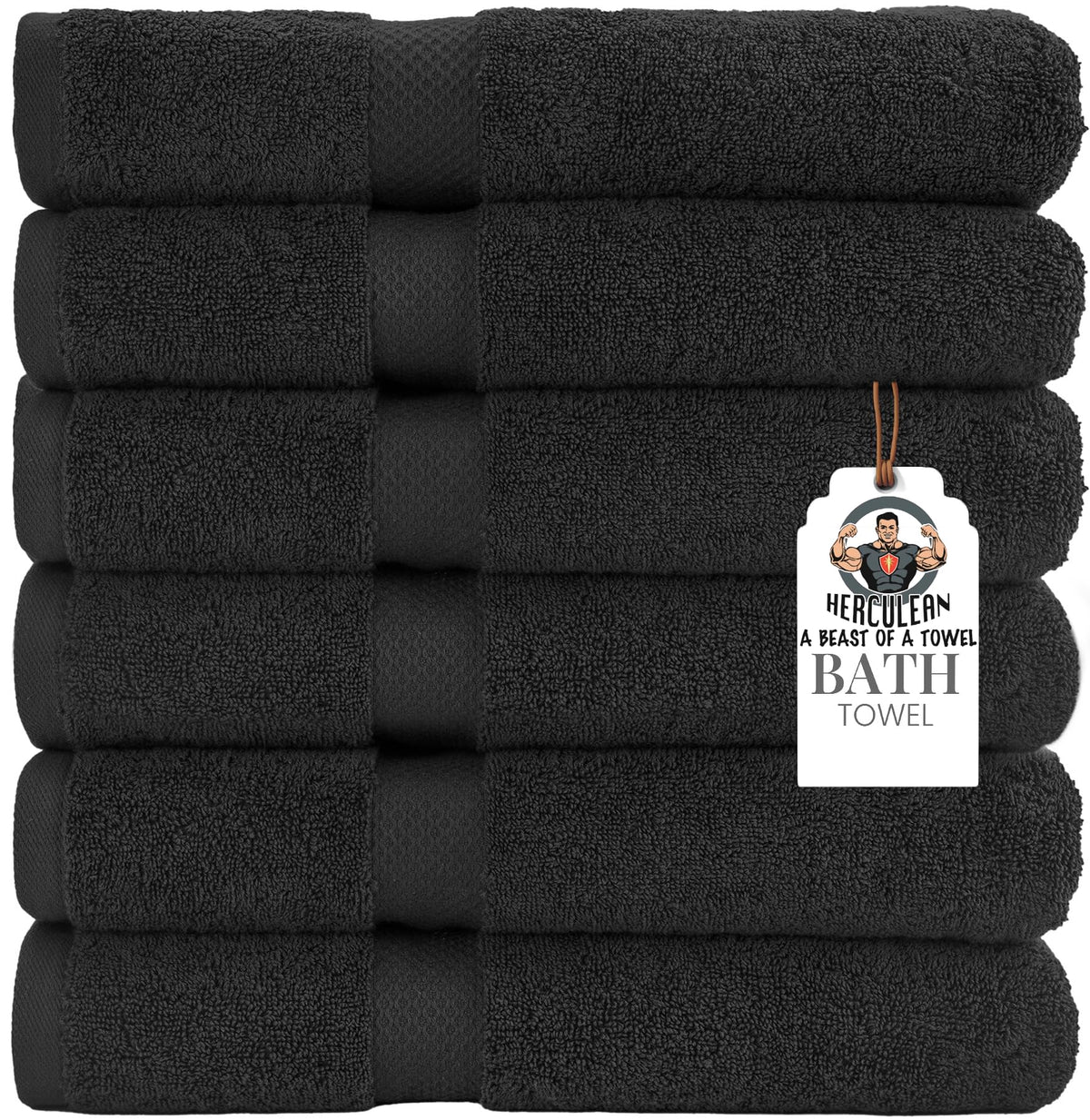 HERCULEAN Premium Bath Towels folded neatly, showcasing quick-dry, high absorbency cotton.