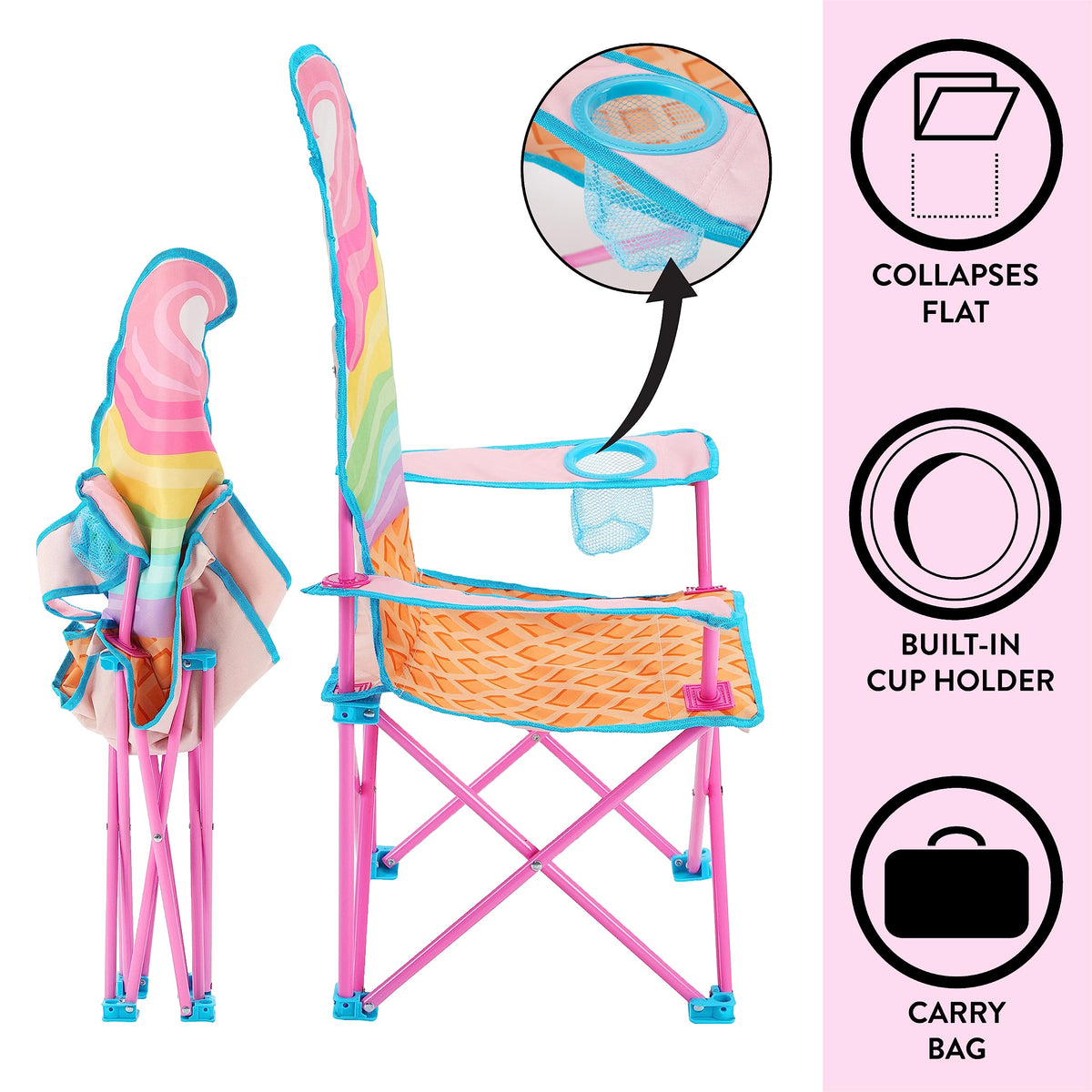 Heritage Kids camp chair's sturdy metal frame supports kids during sports events.