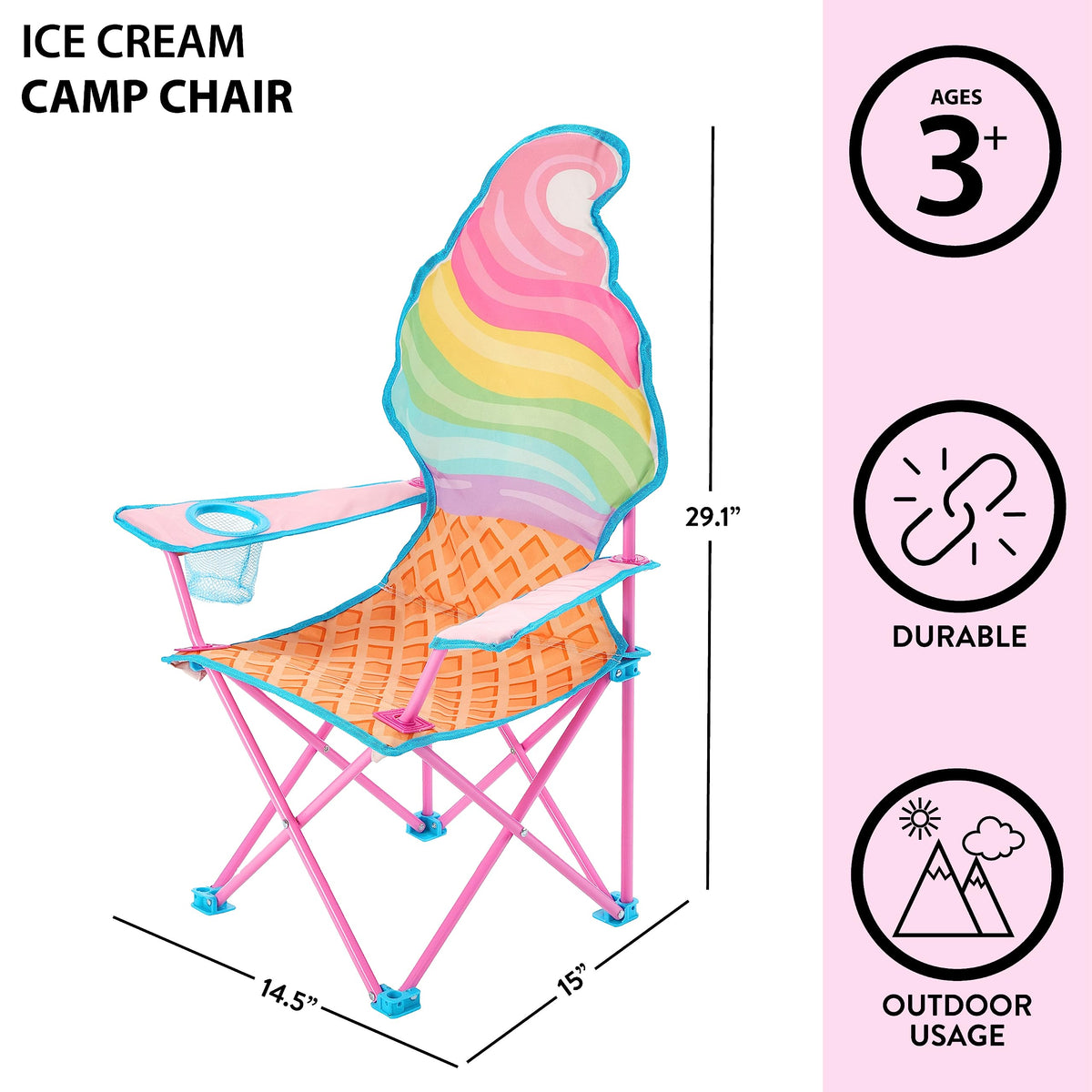 Heritage Kids camp chair with playful 3D accents for imaginative camping.