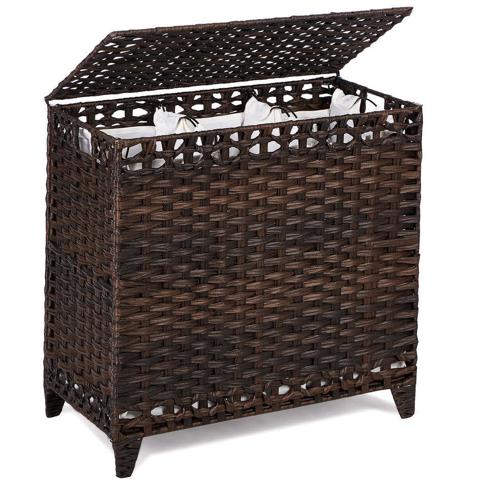 Hermina laundry hamper with 3 removable liner bags for easy color-based sorting.