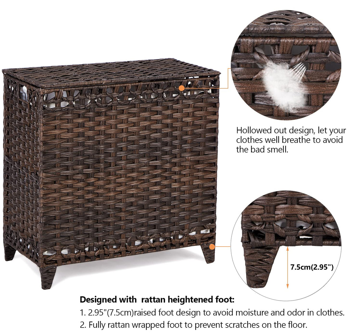 Hermina heightened feet elevate the basket to keep contents dry.