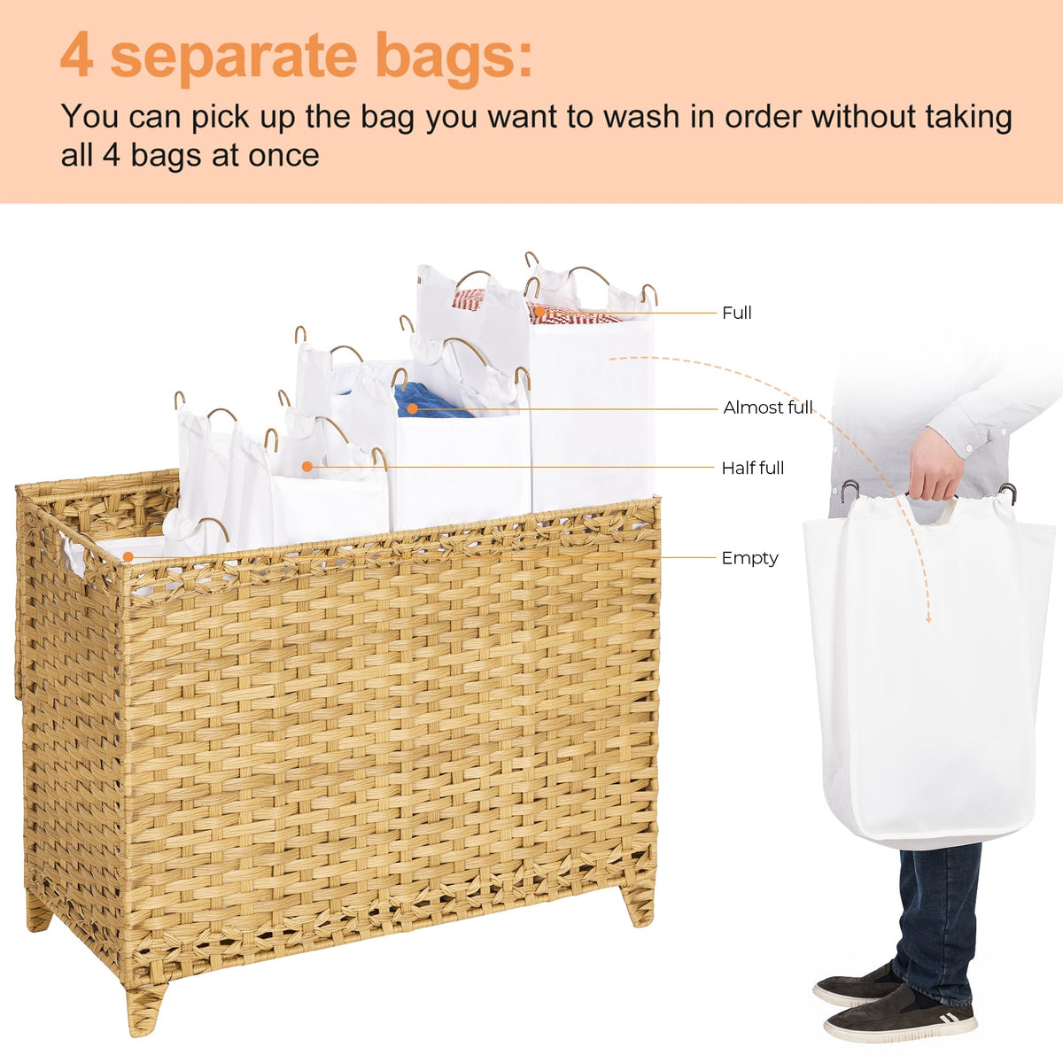 Hermina hamper with heightened feet avoids damp floors