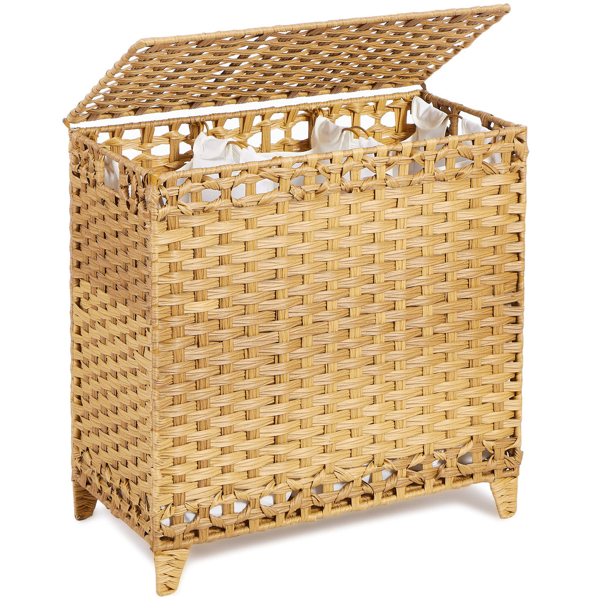 Hermina laundry hamper with lid keeps clothes protected from dust and odors