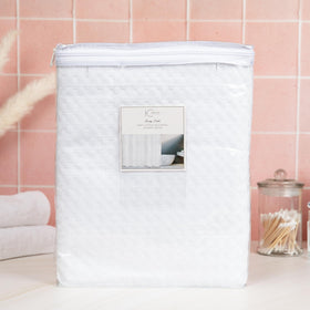 100 percent cotton fabric offers breathable, durable quality for daily bathroom use.