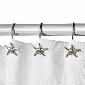 Hermosa Collection starfish shower hook 12pack chrome finish for rust-resistant coastal bathroom decor.