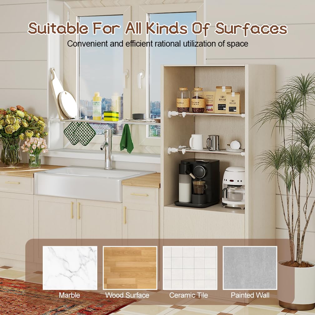 Hershii expandable shelf rod anti-slip pads keep the rod stable on smooth surfaces.