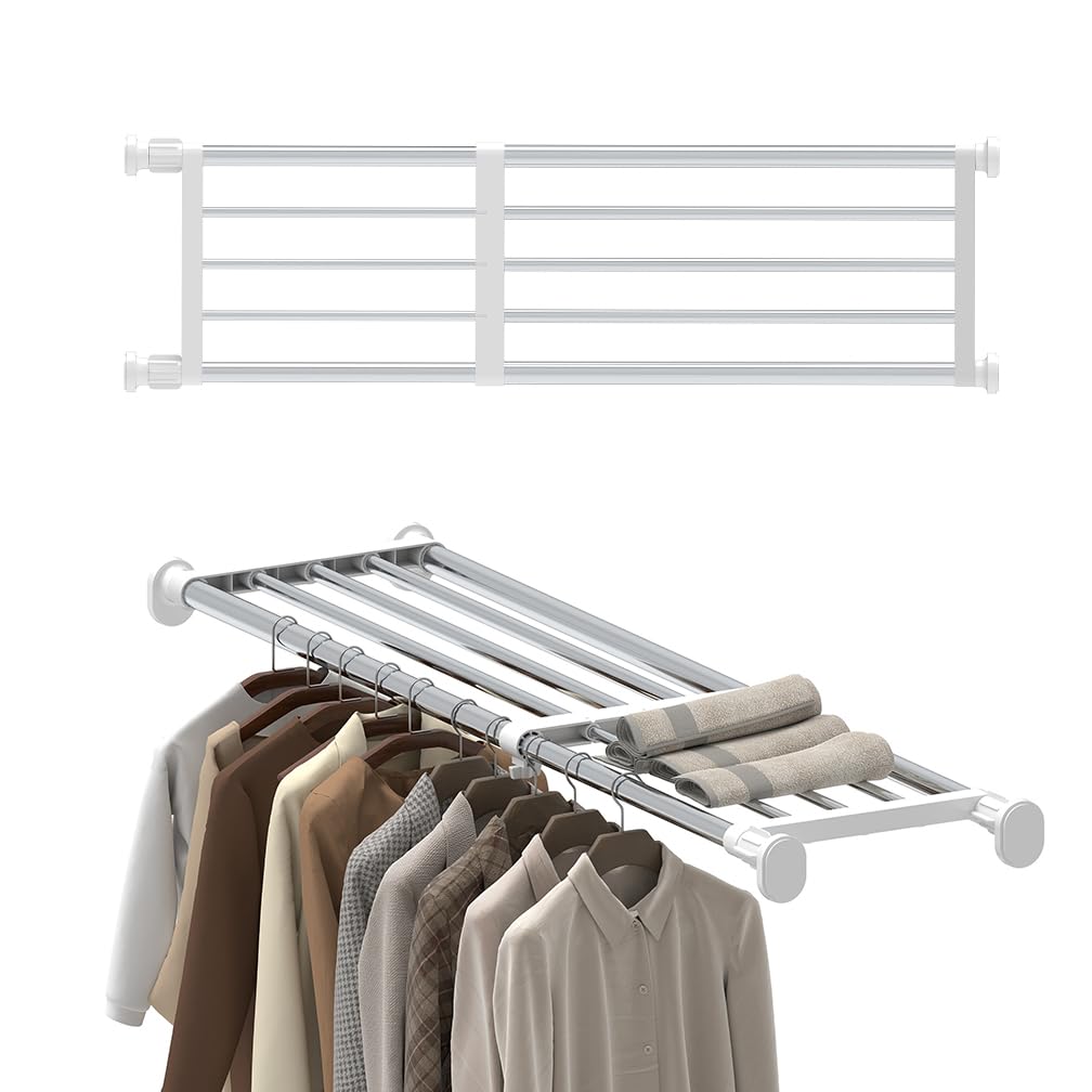 Hershii expandable shelf rod closeup shows sturdy stainless steel and ABS build for long-lasting use.