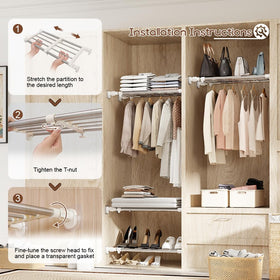 Hershii expandable shelf rod fully extended demonstrates customizable length for tight spaces.