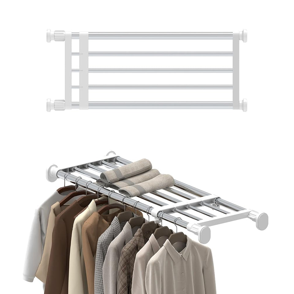 Hershii expandable shelf rod showing tool-free closet setup.