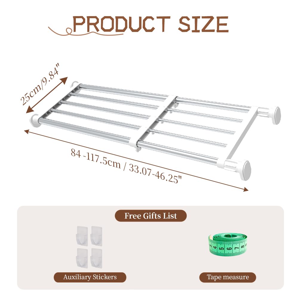Hershii expandable shelf rod mounted on a wall demonstrates quick, tool-free setup.