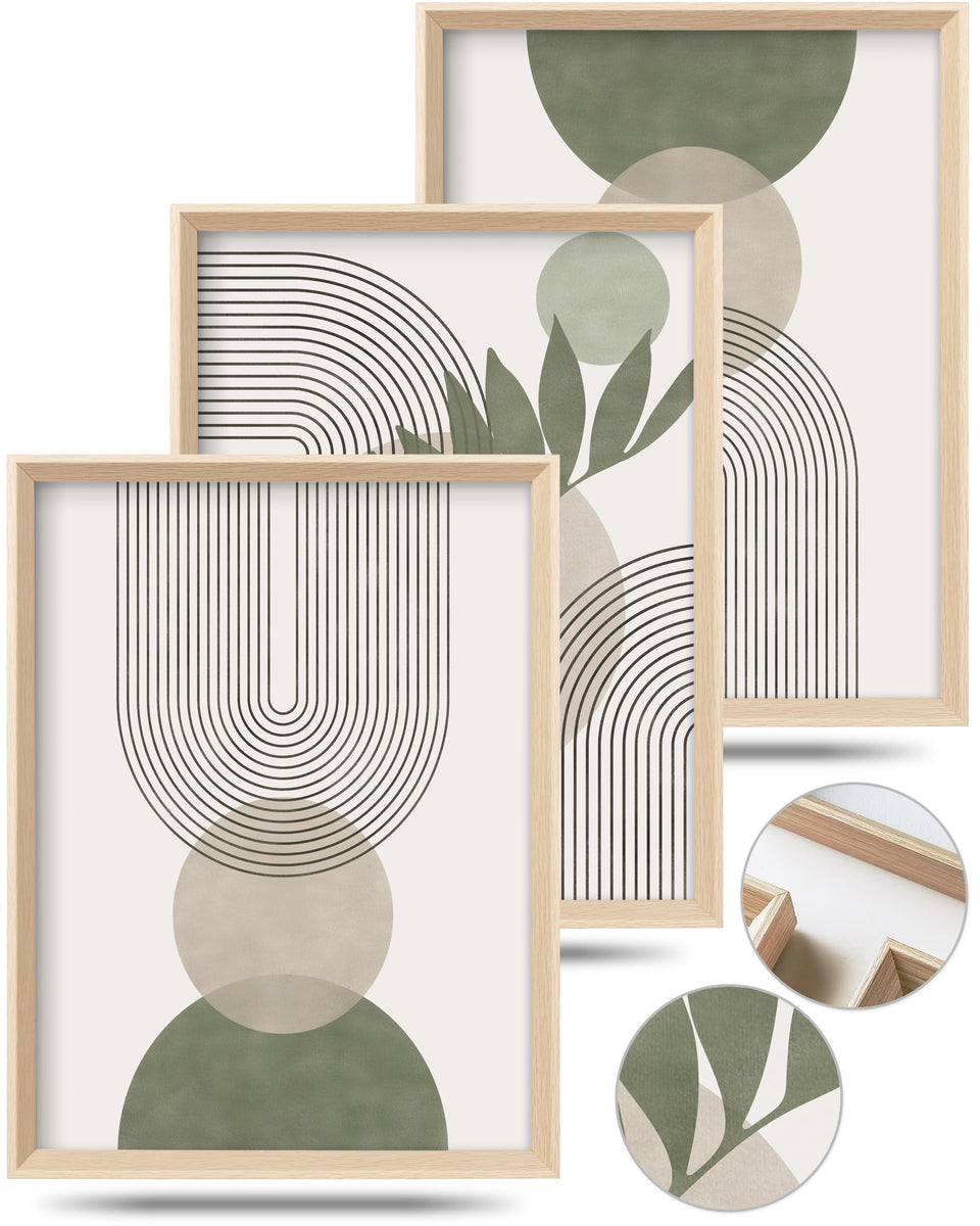 HesenDot Boho Sage Green framed wall art with 3D frame adds depth to living spaces.