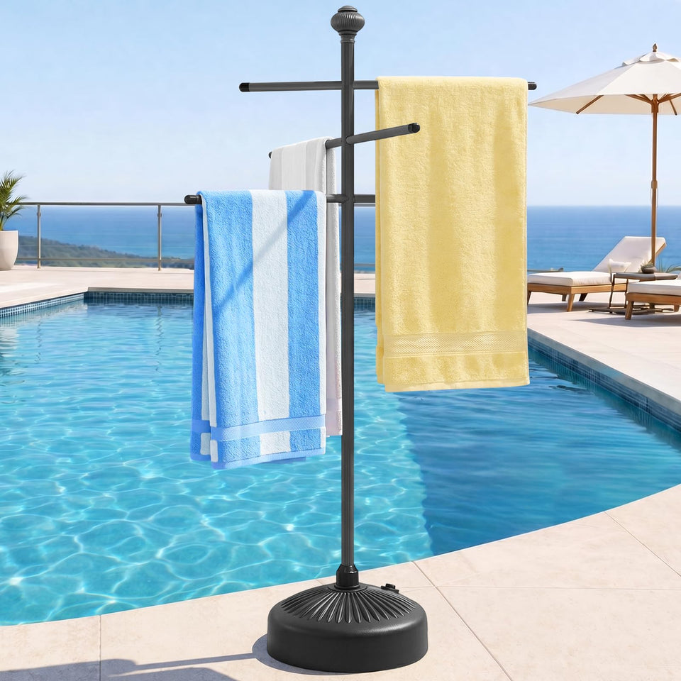 Hestiasko pool towel rack gray base with wide ballast for stable poolside placement.