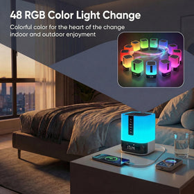 Hetyre touch-control lamp showing soft warm light at bedside.