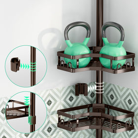 HEVEL four-tier rack keeps toiletries neatly organized.