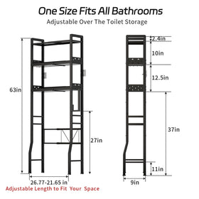 HEVONTIXAL adjustable-width bathroom shelf fits tight spaces.