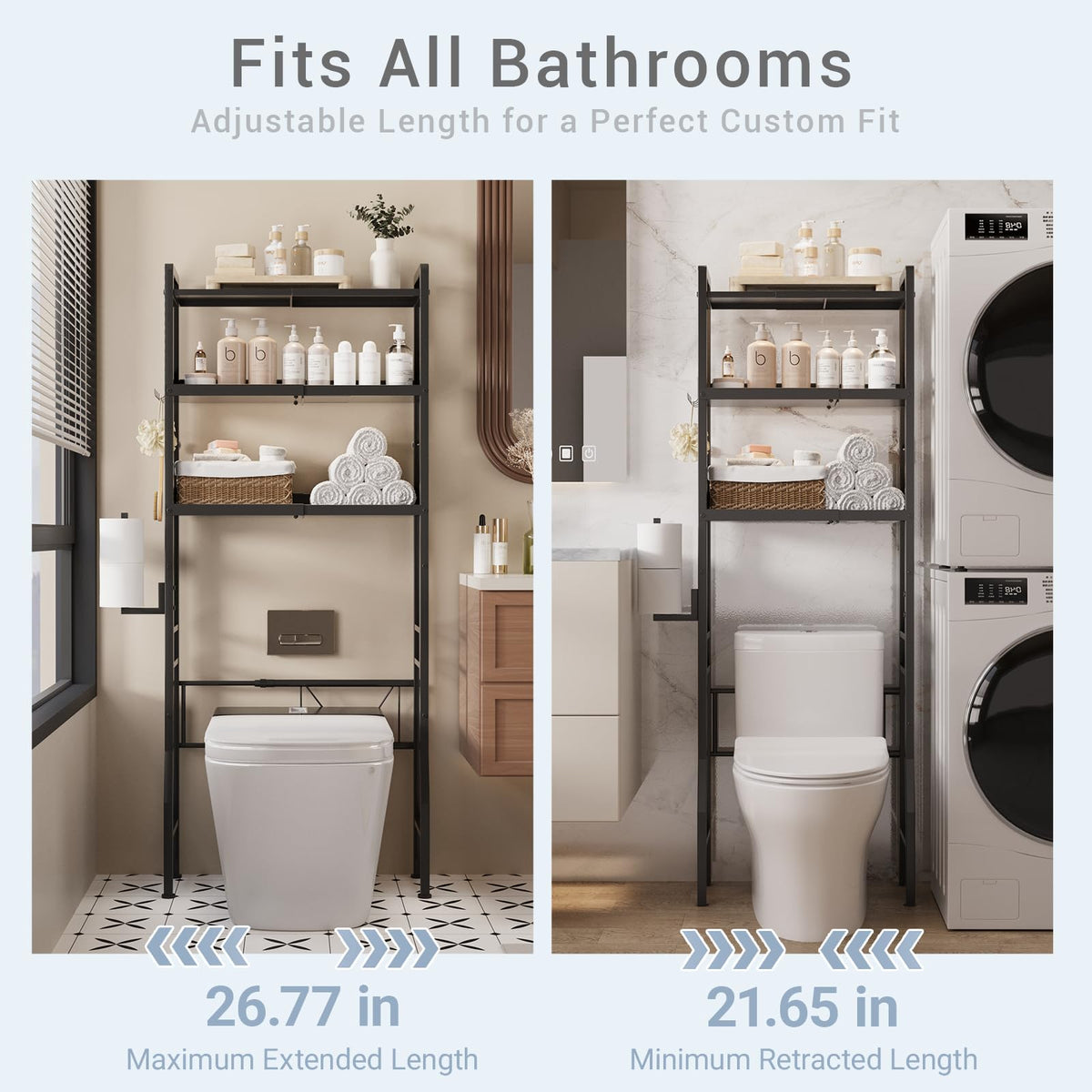 HEVONTIXAL anti-tip frame keeps the unit stable behind the toilet.