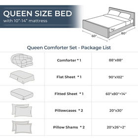 HEVUMYI Queen Comforter Set in-bed view highlights all-season versatility.
