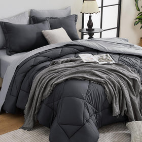 HEVUMYI queen comforter set dark grey on bed for all-season comfort