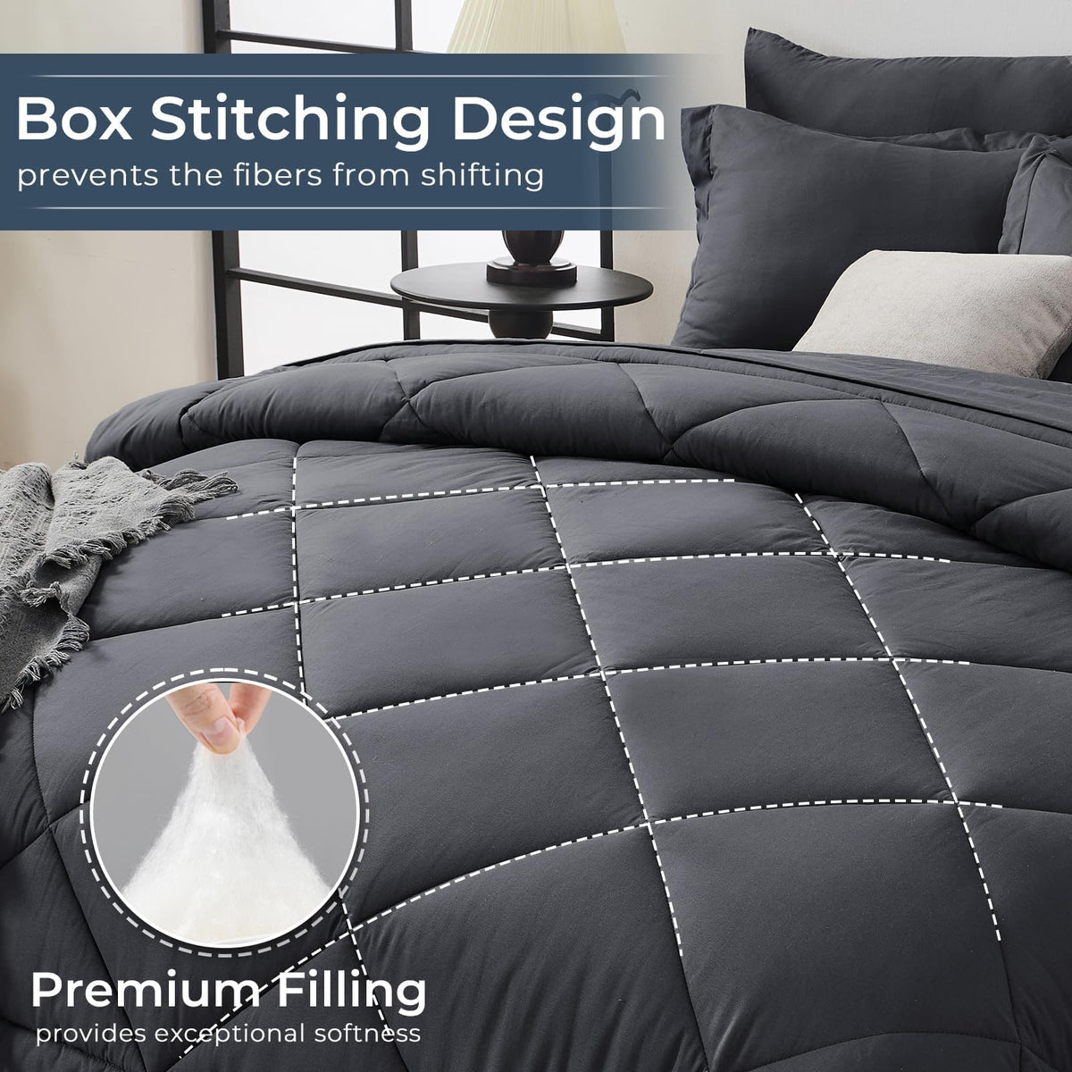 HEVUMYI Twin-XL Comforter Set baffle-box design keeps fill evenly distributed