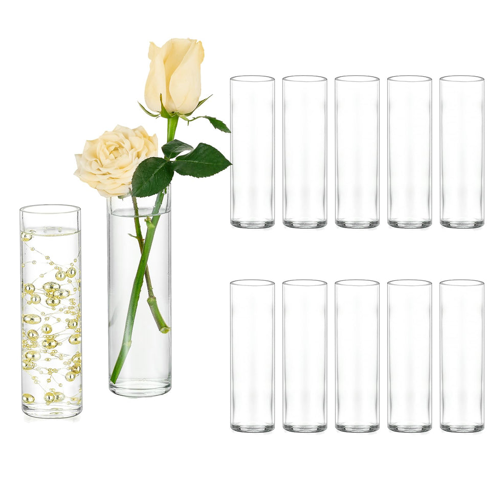 Hewory cylinder glass bud vase set of 12 for elegant centerpieces.