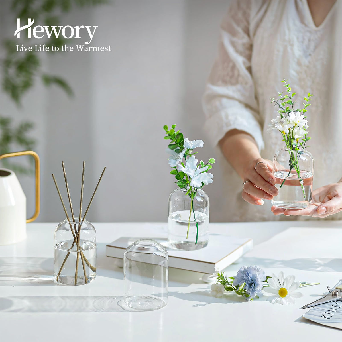 Hewory delicate glass bud vase close-up emphasizes craftsmanship